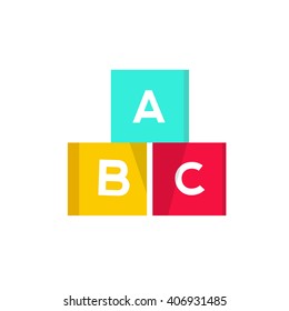 ABC Cubes Vector Illustration, Building Blocks With Alphabet English Letters, Logo Design Element, Concept Of Children Game Symbol, Education, Isolated On White Background