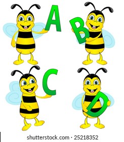 A,B,C and D held by bees. Vector. Complete alphabet in my portfolio.