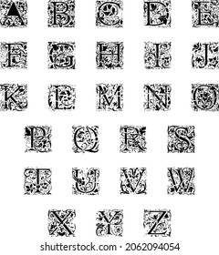 alfabeto de arte vectorial de florel de diseño abc