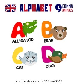 Abc English alphabet animal icon set vector illustration