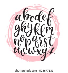 Abc English alphabet / lowercase lettering. Hand drawn calligraphy script / font. Simple clean line lettering. Vector illustration.