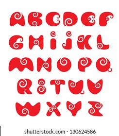 ABC - english alphabet - red funny spiral cartoon letters