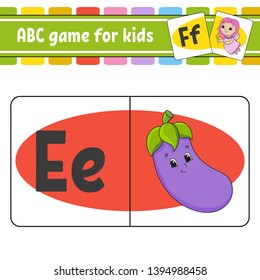 ABC flash cards. Alphabet for kids. Learning letters. Education developing worksheet. Activity page for study English. Game for children. Funny character. Isolated vector illustration. Cartoon style.