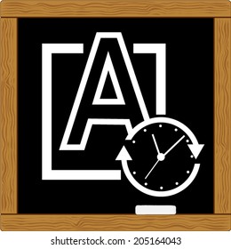 abc font alphabet and clock time chalk school blackboard background drawing icon