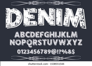 abc Font alphabet Script Typeface handcrafted handwritten vector label design denim