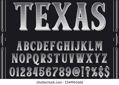 abc Font alphabet Script Typeface Shadow Effect.vintage Hand Drawn.Retro Typography.Vector Illustration. texas