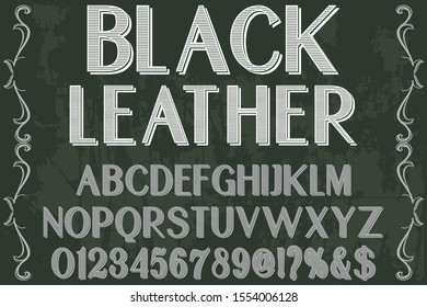 abc Font alphabet Script Typeface handcrafted handwritten vector label design black leather  .Shadow Effect.vintage Hand Drawn.Retro Typography.Vector Illustration.