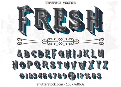 abc Font alphabet Script Typeface.Shadow Effect.vintage Hand Drawn.Retro Typography.Vector Illustration named fresh