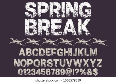 abc Font alphabet Script Typeface.Shadow Effect.vintage Hand Drawn.Retro Typography.Vector Illustration named spring break