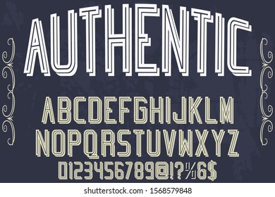 abc Font alphabet Script Typeface.Shadow Effect.vintage Hand Drawn.Retro Typography.Vector Illustration named authentic