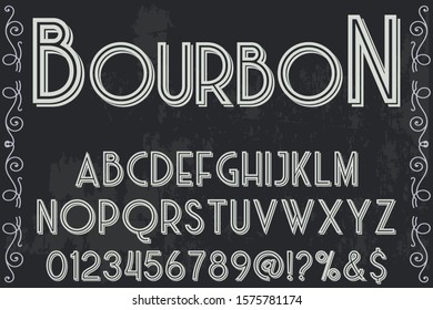 abc Font alphabet Script Typeface.Shadow Effect.vintage Hand Drawn.Retro Typography.Vector Illustration named bourbon