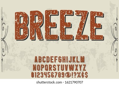 abc Font. alphabet Script. Typeface.Shadow. Effect.vintage Hand Drawn.Retro Typography.Vector Illustration breeze