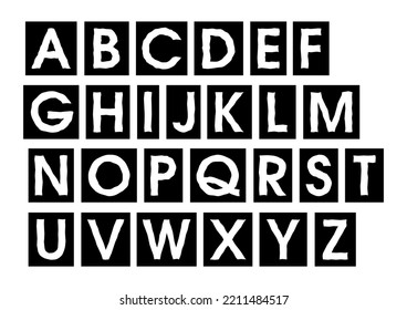 ABC font black and white design alphabet set. Rectangular shape.