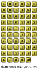 ABC Font Set On Camo Military Signs/
Illustration of a set of ABC alphabet letters and numbers with font characters on military camo signs, for game ui on tablet pc, with symbols and punctuation marks