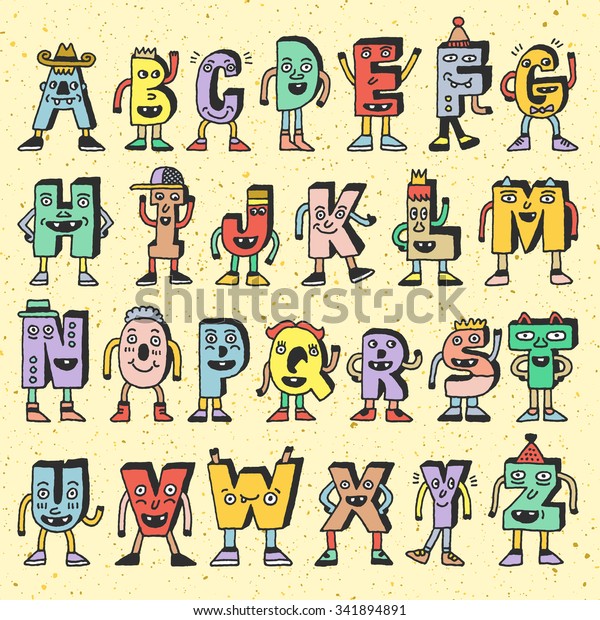 Abcのおかしなアルファベット文字 ワッキー落書き文字のデザインカラーセット ベクター手描きのイラスト のベクター画像素材 ロイヤリティフリー