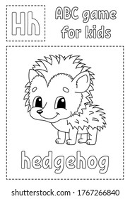 ABC game for kids. Alphabet coloring page. Cartoon character. Word and letter. Vector illustration.