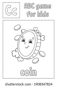 ABC game for kids. Alphabet coloring page. Cartoon character. Word and letter. St. Patrick's day. Vector illustration.
