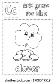 ABC game for kids. Alphabet coloring page. Cartoon character. Word and letter. St. Patrick's day. Vector illustration.