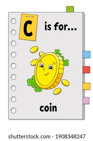 ABC game for kids. Word and letter. Learning words for study English. Cartoon character. Color vector illustration.
