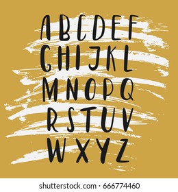 ABC - Hand drawn brush and ink latin letters. Vector alphabet