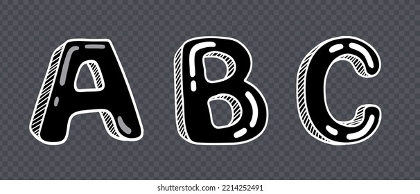 ABC Hand Drawn Puffy Letters Alphabet cover, outline black and white ABC first ABC cover, Black ink style, children design, kids title, ABC book, My first Letter, first letter. Vintage Doodle Letters.