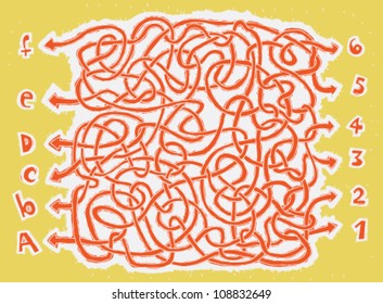 ABC hand-drawn Maze Game ... Task: Connect numbers with letters! ... Answer: 1-D, 6-A, 3-F, 2-B, 4-E, 5-C.