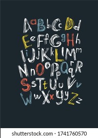 ABC en estilo dibujado a mano. Conjunto de letras elegantes y caracteres manuscritos. Dibujar patrones de estilo hechos con trazos y expresiones. Trabajo de lápiz. Elementos gráficos para tarjetas, carteles, paquetes.