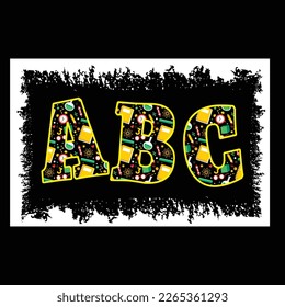 ABC, Happy back to School Day Shirt Printvorlage, typografisches Design für Kindergarten Pre-k Pre-School, letzter und erster Schultag, 100 Tage Schulhemd