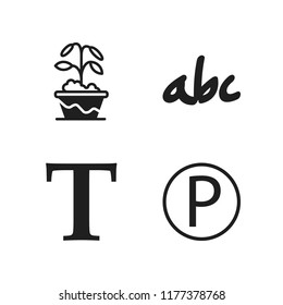 abc icon. 4 abc vector icons set. flower, p button and handwriten alphabet icons for web and design about abc theme