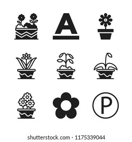 abc icon. 9 abc vector icons set. flower, p button and font icons for web and design about abc theme