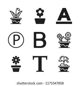 abc icon. 9 abc vector icons set. capital letter, p button and flower icons for web and design about abc theme