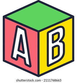 Icono Abc. Bloquea el vector. Letra cubo de juguete aislada en fondo blanco. Los dados de los alfabetos para la educación y el juego de los niños