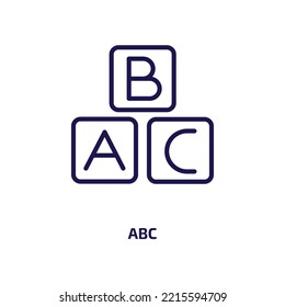 abc Symbol aus der Bildungs-Sammlung. Dünner linearer Hintergrund, Typografie, Rahmensymbol einzeln auf weißem Hintergrund. Zeilenvektorzeichen, Symbol für Web und Mobile