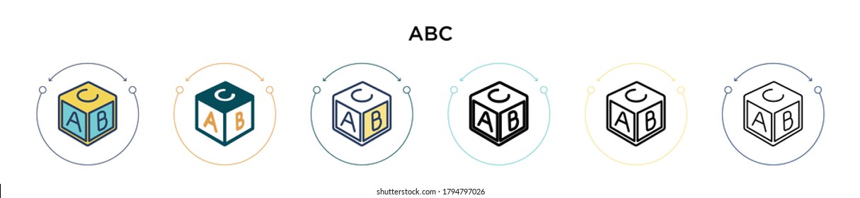 Abc icon in filled, thin line, outline and stroke style. Vector illustration of two colored and black abc vector icons designs can be used for mobile, ui, web