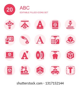 abc icon set. Collection of 20 filled abc icons included d, Font, d printing software