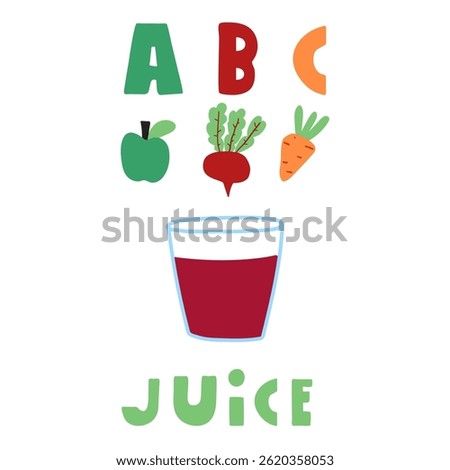 ABC Juice. Flat illustration. Banner. Graphic design on white background.