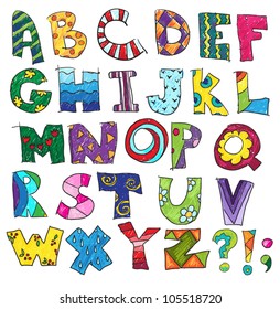 ABC. Kids funny alphabet, vector