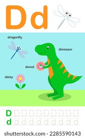 ABC for kids. Letter D. Worksheets for learning letters. Handwriting practice.
