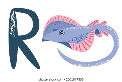 ABC kids letter ray fish Blue spotted sea animal cartoon character Ocean animal, cramp fish Stingray fish for illustration, wildlife design Funny sea animal alphabet