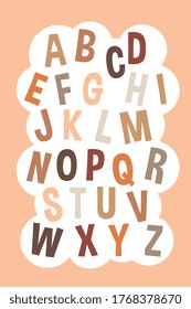 ABC Kids Poster Vector. Children's Cheerful Alphabet Wall Poster Vector