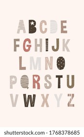 ABC Kids Poster Vector. Children's Cheerful Alphabet Wall Poster Vector