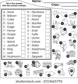ABC Kids worksheet : Fill in the answer with the correct number.