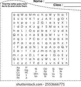 ABC kids worksheet : Find the letter pairs from
Aa to Zz and circle them.