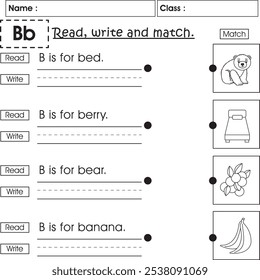 Planilha de crianças ABC : Leitura, gravação e correspondência (Letra B)