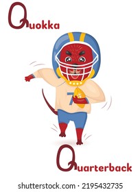 ABC Latin Alphabet Animal Professions Starting With Letter Q Quokka Quarterback In Cartoon Style.