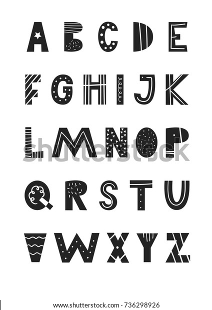 Abc ラテン語のアルファベット 北欧風の手書きの手書きのコドモポスター ベクターイラスト のベクター画像素材 ロイヤリティフリー