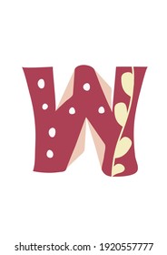 ABC. Latin althabet. Letter W. Floral boho style. Pink color palette. Vector illustration.