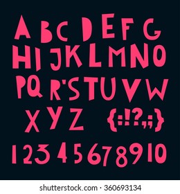 ABC Latin letters and numbers. Vector set - funky alphabet Memphis Style, 90th
