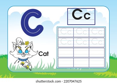 abc Aprendiendo alfabeto infantil. Hoja de trabajo para el aprendizaje del alfabeto. Hoja de prácticas de escritura a mano. Escritura básica.
