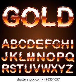 ABC Letters / Alphabet Characters Collection. Golden Modern Style. Uppercase Version. 3D Vector Illustration